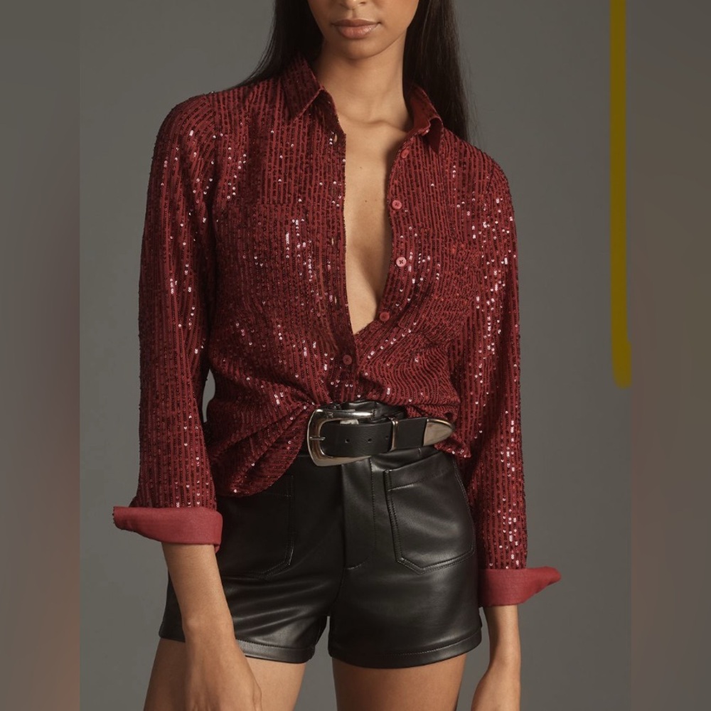 Anthropologie Burgundy Sequin Blouse